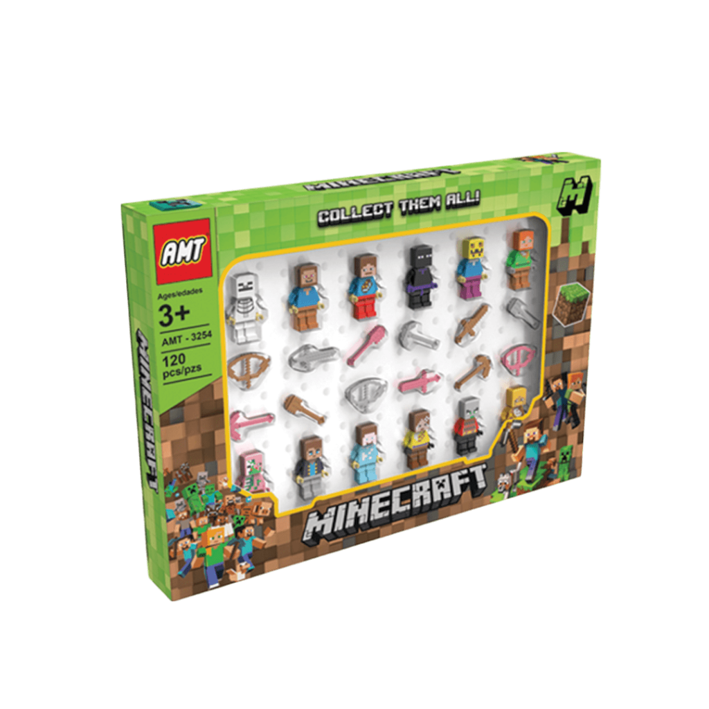 amt-lego-3254-1.png لگو آدمک مینی فیگور ماینکرفت مجموعه 12 شخصیتی همراه وسایل 120 قطعه کد AMT3254