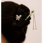 گیره مو کانزاشی فلزی نگین طرح بامبو